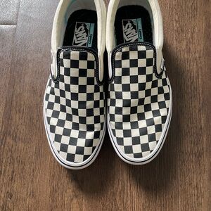 Vans Women Checkered Slip-On Shoes - Black and Beige